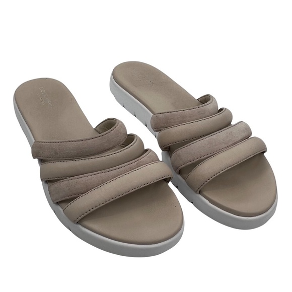 Cole Haan Zerogrand Tan Beige Multi Strap Slip On Sandals Size 8 1/2 Women's - Picture 1 of 9